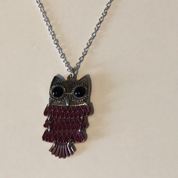 2/$10 Silver & Pink Owl Necklace 21” - Picture 2 of 4